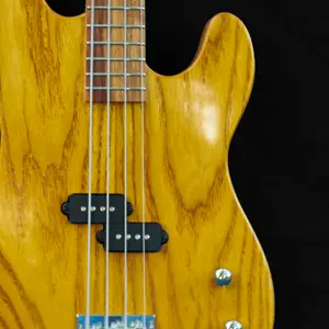 Close-up of the commissioned P-Bass, featuring beautiful canary wood and premium Gotoh hardware. A strking combination of natural beauty and exceptional craftsmanship
